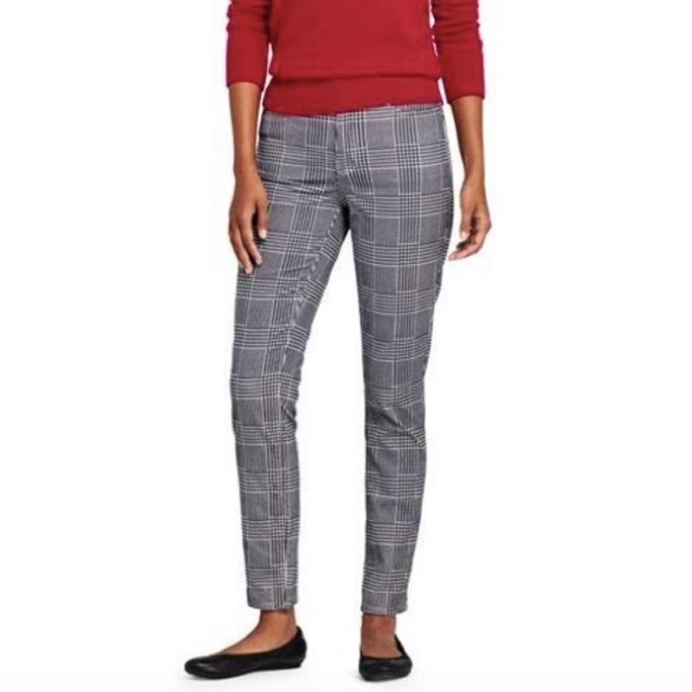 Lands’ End Slim High Rise Straight Pattern Pant (Houndstooth Plaid) NWT